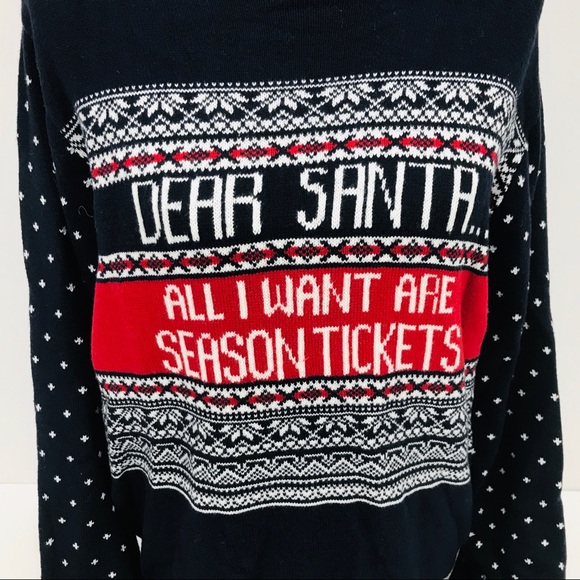 Jingles & Joy Dear Santa All I Want Are Season Tickets Sweater, Blue, Large - Picture 2 of 6